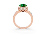 Rose gold Round Cut Emerald Scalloped Halo Engagement Ring with Round Shared Prong Band_27