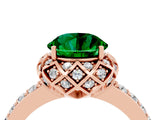 Rose gold Round Cut Emerald Scalloped Halo Engagement Ring with Round Shared Prong Band_28