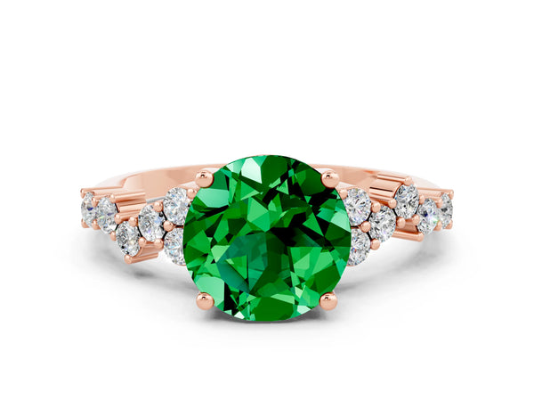 Rose gold Round Cut Emerald Scattered Round Accent Ring with Prong Setting