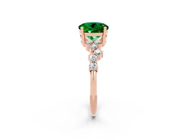 Rose gold Round Cut Emerald Scattered Round Accent Ring with Prong Setting