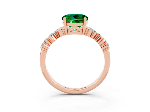 Rose gold Round Cut Emerald Scattered Round Accent Ring with Prong Setting