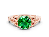 Rose gold Round Cut Emerald Solitaire Celtic Knot Ring with Four-Prong Setting_12
