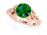 Rose gold Round Cut Emerald Solitaire Celtic Knot Ring with Four-Prong Setting_13