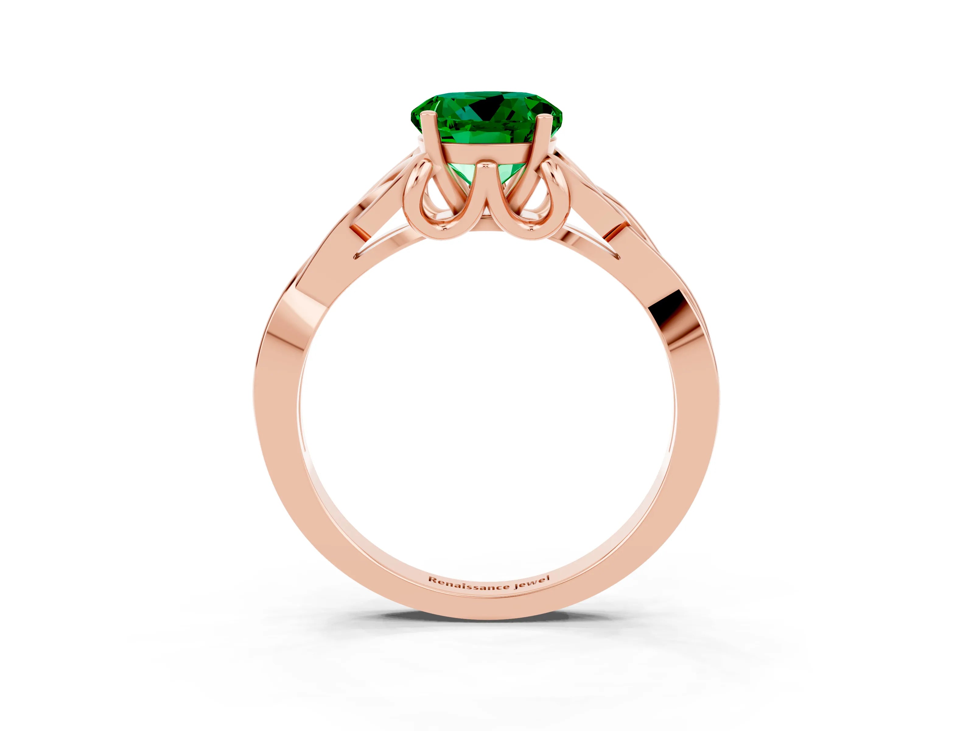 Rose gold Round Cut Emerald Solitaire Celtic Knot Ring with Four-Prong Setting_15