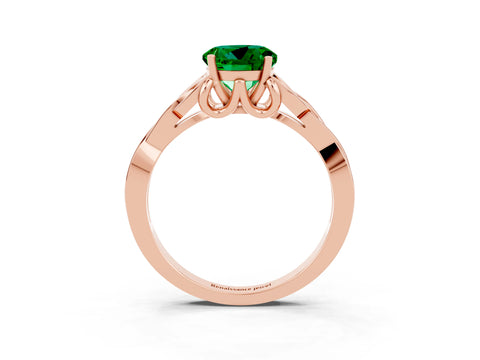 Rose gold Round Cut Emerald Solitaire Celtic Knot Ring with Four-Prong Setting_15