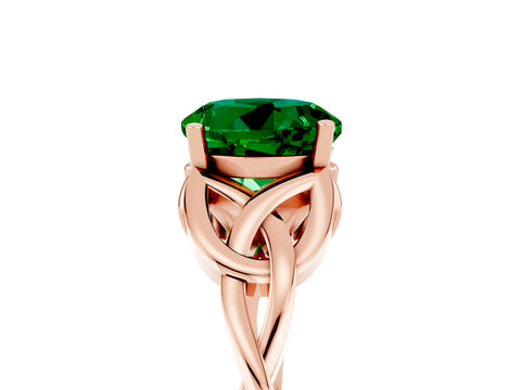 Rose gold Round Cut Emerald Solitaire Celtic Knot Ring with Four-Prong Setting_17