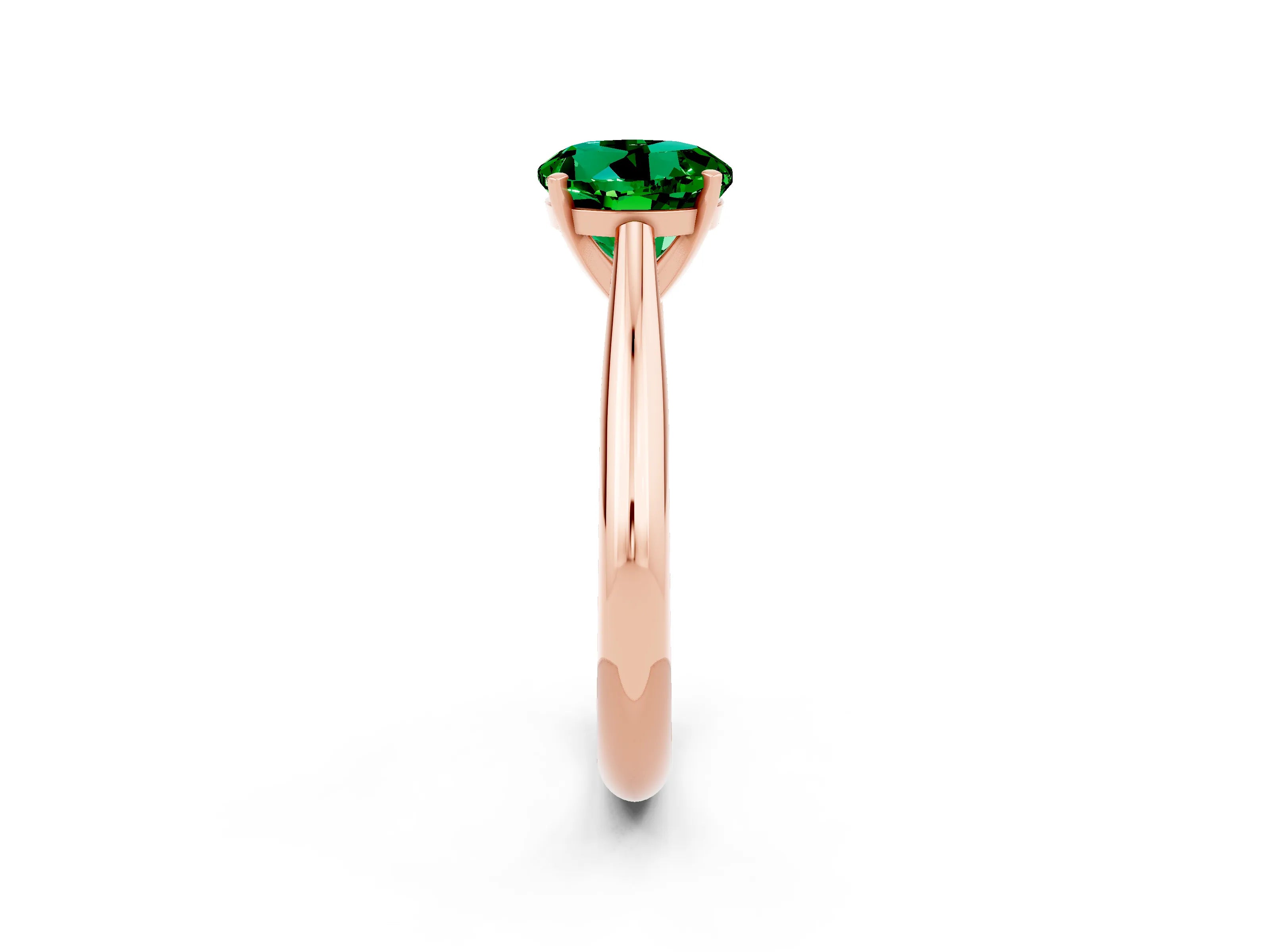 Rose gold Round Cut Emerald Solitaire Engagement Ring with Cathedral Setting and Four-Prong Mount_14