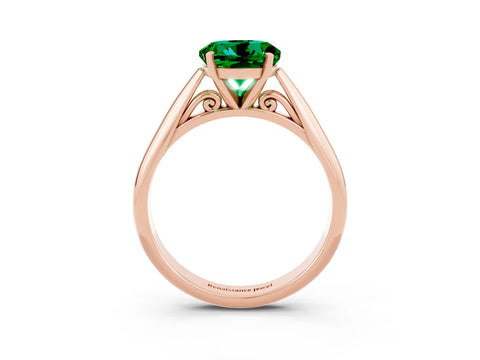 Rose gold Round Cut Emerald Solitaire Engagement Ring with Cathedral Setting and Four-Prong Mount_15