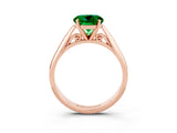 Rose gold Round Cut Emerald Solitaire Engagement Ring with Cathedral Setting and Four-Prong Mount_27
