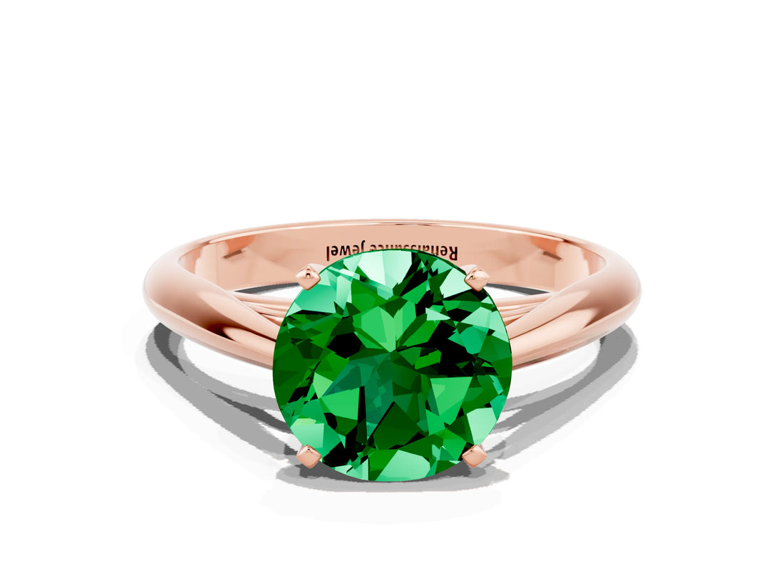 Rose gold Round Cut Emerald Solitaire Engagement Ring with Cathedral Setting and Four-Prong Mount_72
