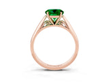 Rose gold Round Cut Emerald Solitaire Engagement Ring with Cathedral Setting and Four-Prong Mount_75