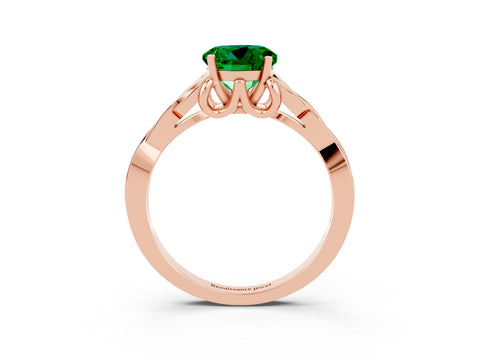 Rose gold Round Cut Emerald Solitaire Engagement Ring with Celtic Knot Band and Four-Prong Setting_3