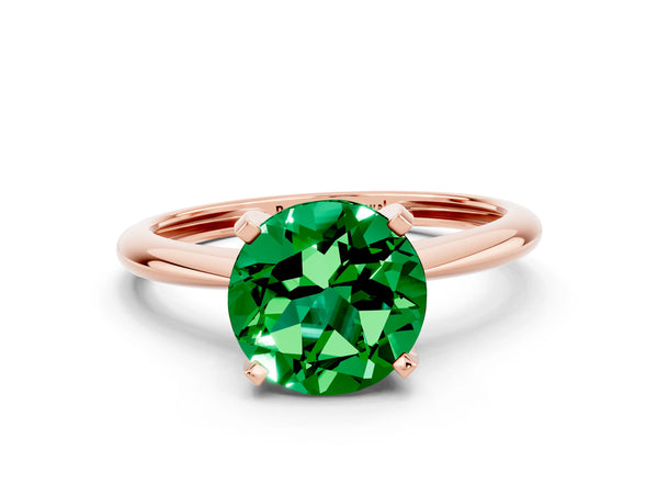 Rose gold Round Cut Emerald Solitaire Engagement Ring with Classic Band and Four-Prong Setting