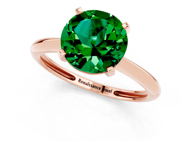 Rose gold Round Cut Emerald Solitaire Engagement Ring with Classic Band and Four-Prong Setting