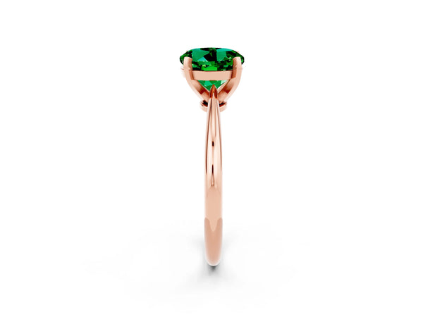 Rose gold Round Cut Emerald Solitaire Engagement Ring with Classic Band and Four-Prong Setting