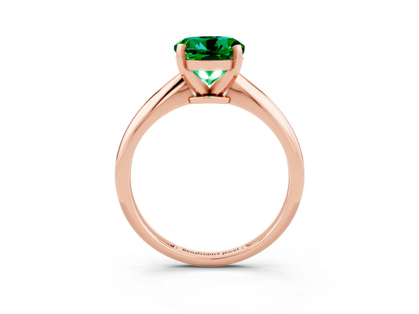 Rose gold Round Cut Emerald Solitaire Engagement Ring with Classic Band and Four-Prong Setting