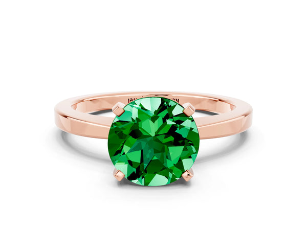Rose gold Round Cut Emerald Solitaire Engagement Ring with Classic Band and Four-Prong Setting