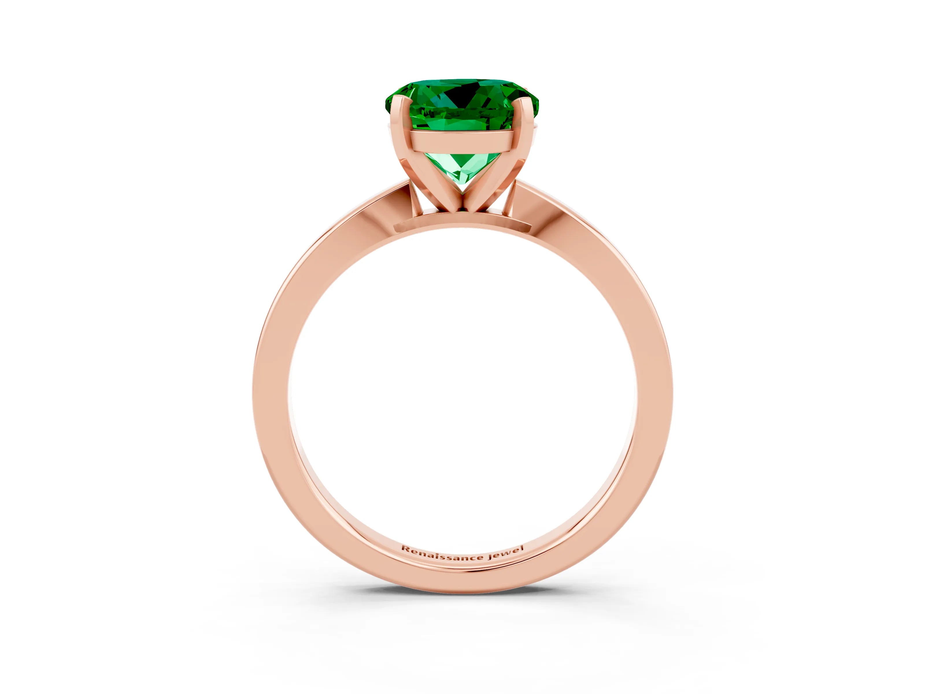Rose gold Round Cut Emerald Solitaire Engagement Ring with Classic Band and Four-Prong Setting_27
