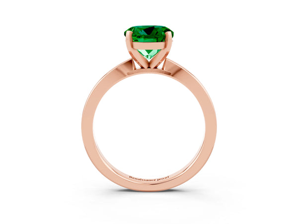 Rose gold Round Cut Emerald Solitaire Engagement Ring with Classic Band and Four-Prong Setting