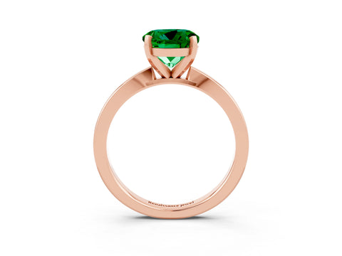 Rose gold Round Cut Emerald Solitaire Engagement Ring with Classic Band and Four-Prong Setting_27
