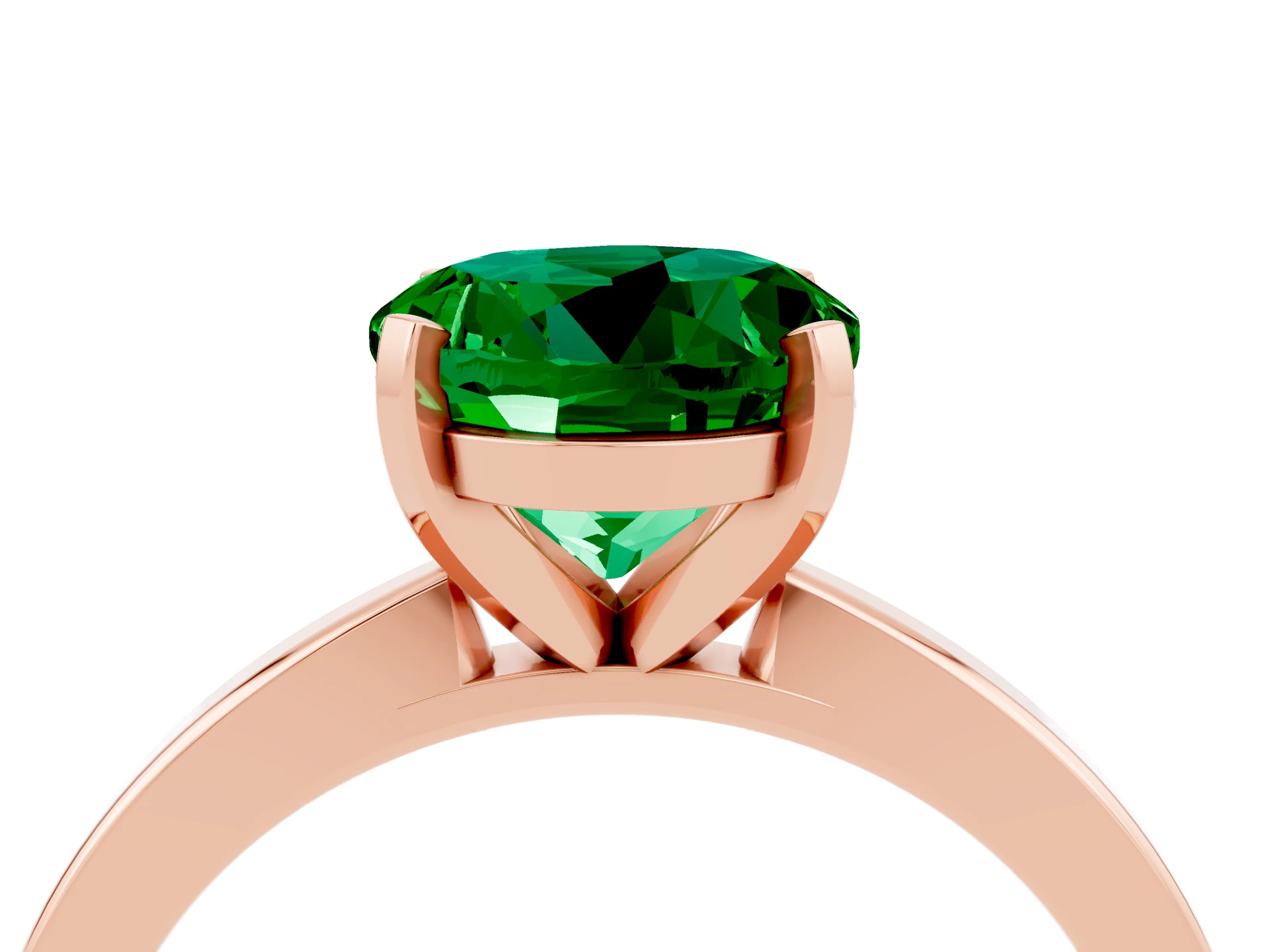 Rose gold Round Cut Emerald Solitaire Engagement Ring with Classic Band and Four-Prong Setting_28
