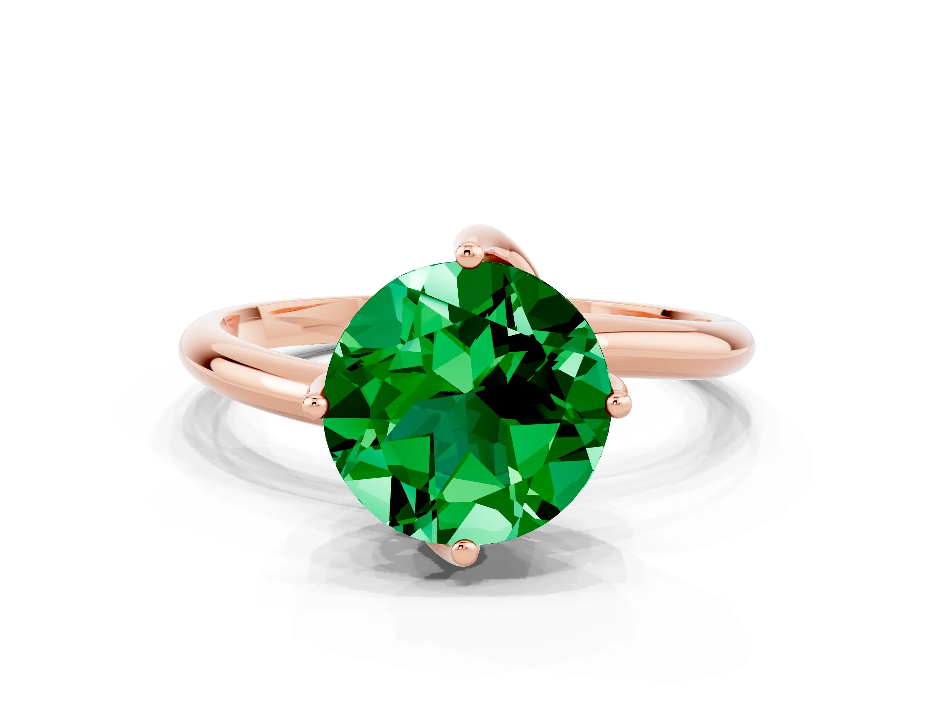 Rose gold Round Cut Emerald Solitaire Engagement Ring with Four-Prong Setting and Classic Band_12