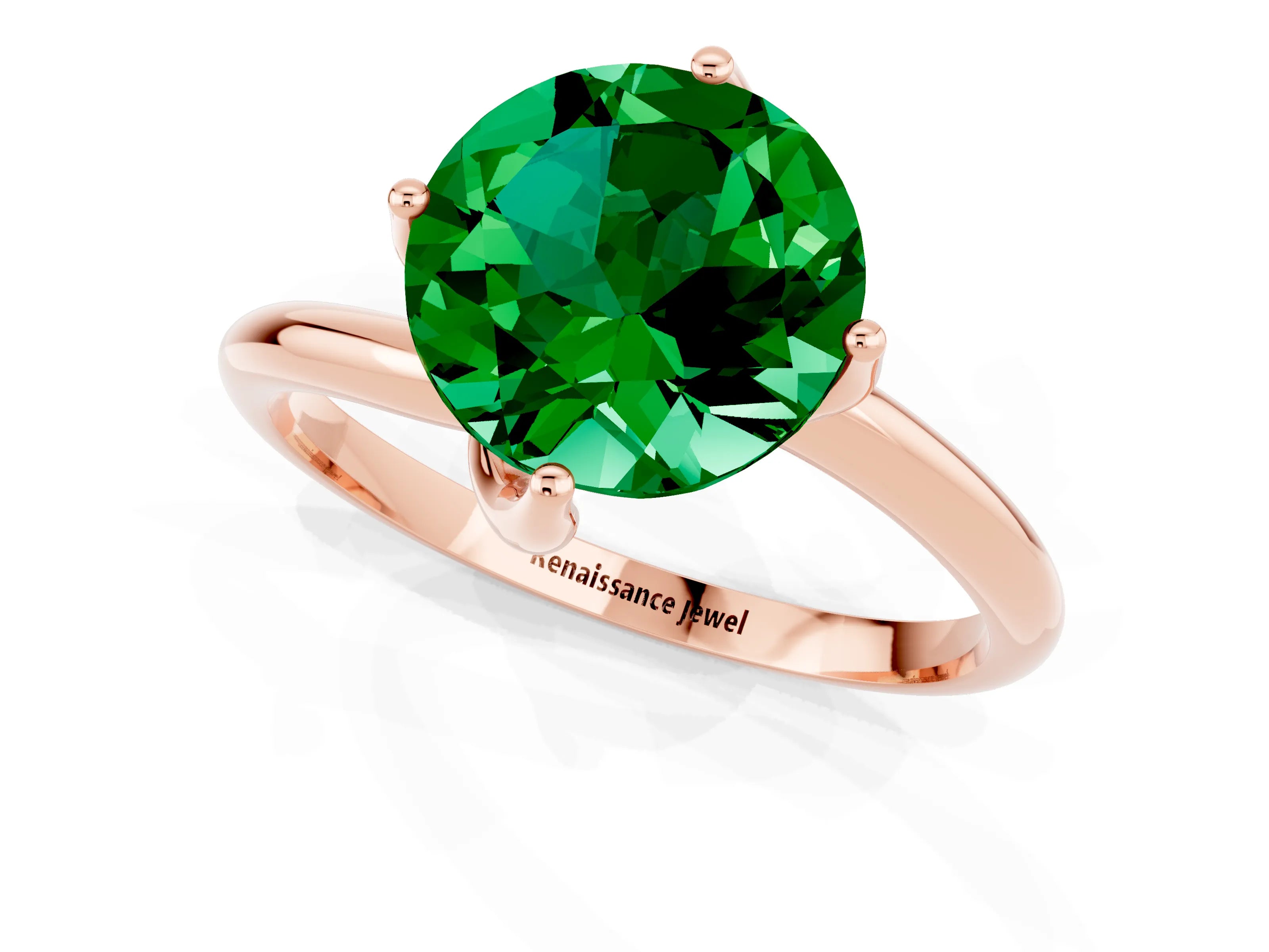 Rose gold Round Cut Emerald Solitaire Engagement Ring with Four-Prong Setting and Classic Band_13