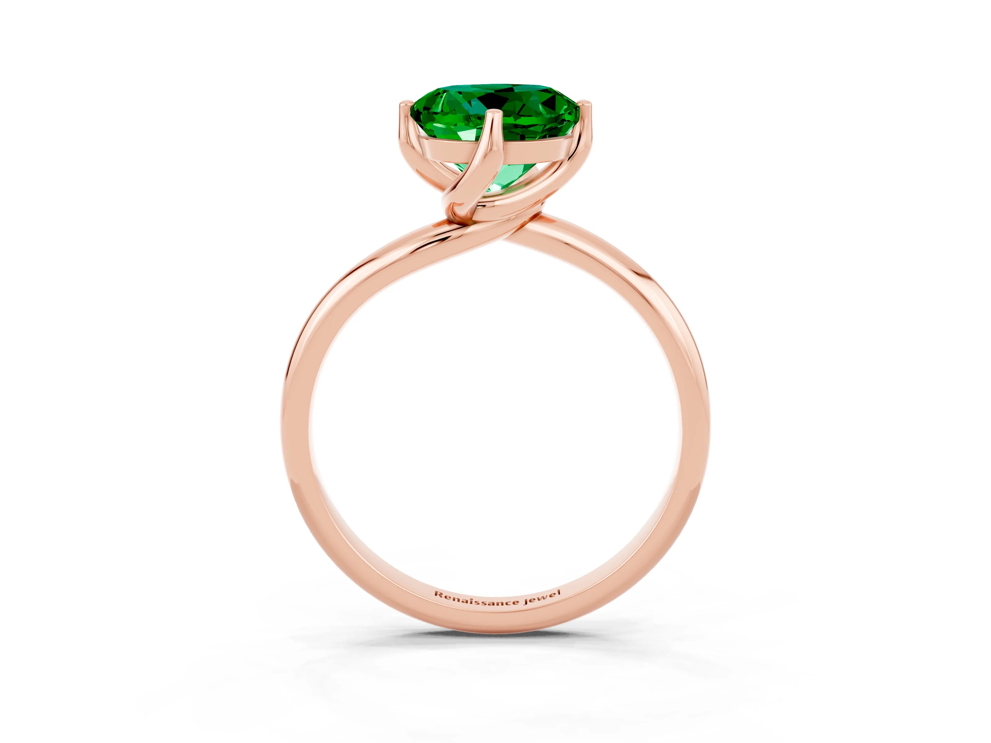 Rose gold Round Cut Emerald Solitaire Engagement Ring with Four-Prong Setting and Classic Band_15