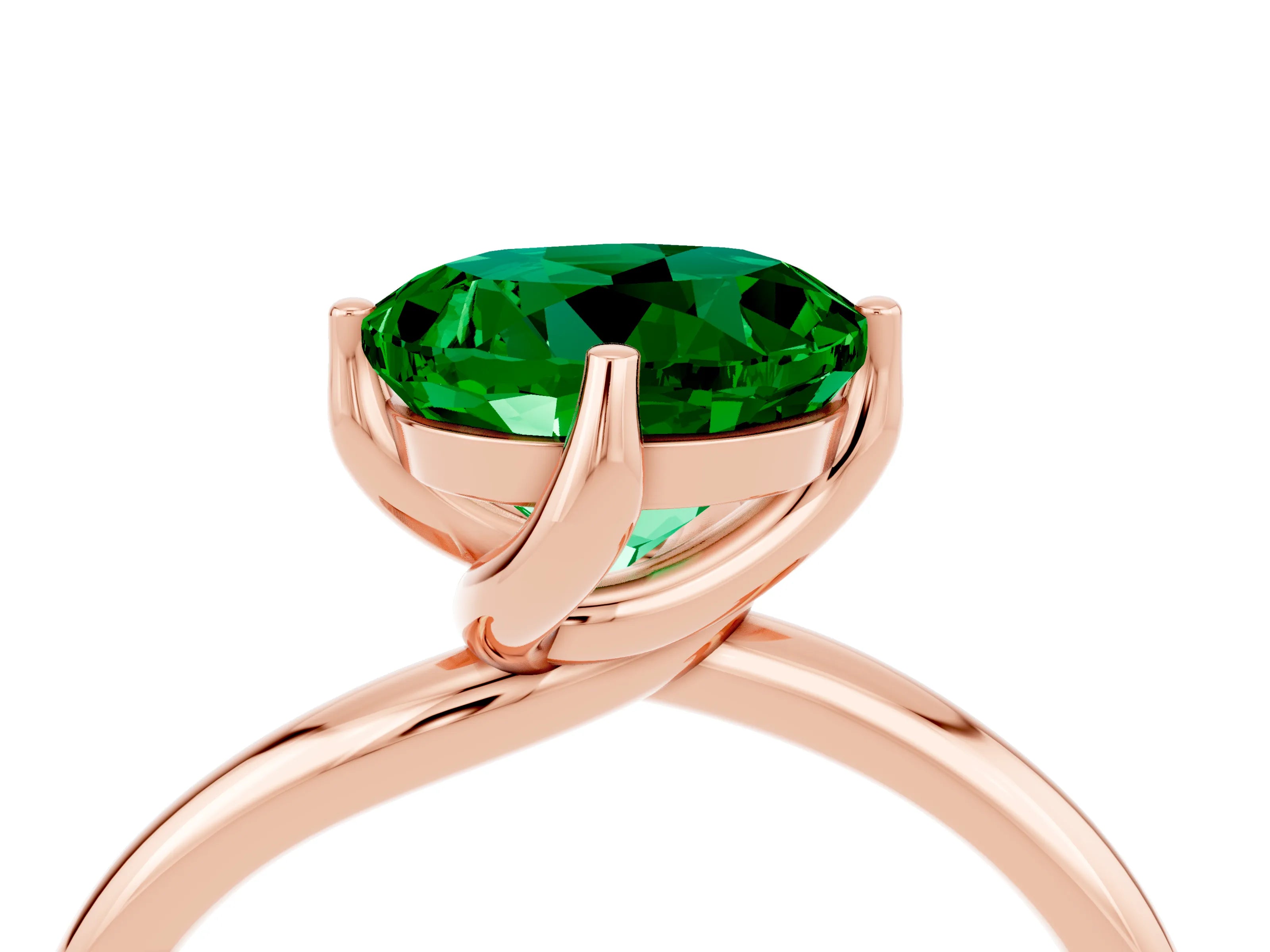Rose gold Round Cut Emerald Solitaire Engagement Ring with Four-Prong Setting and Classic Band_16