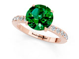 Rose gold Round Cut Emerald Solitaire Engagement Ring with Pavé Band and Four-Prong Setting_1