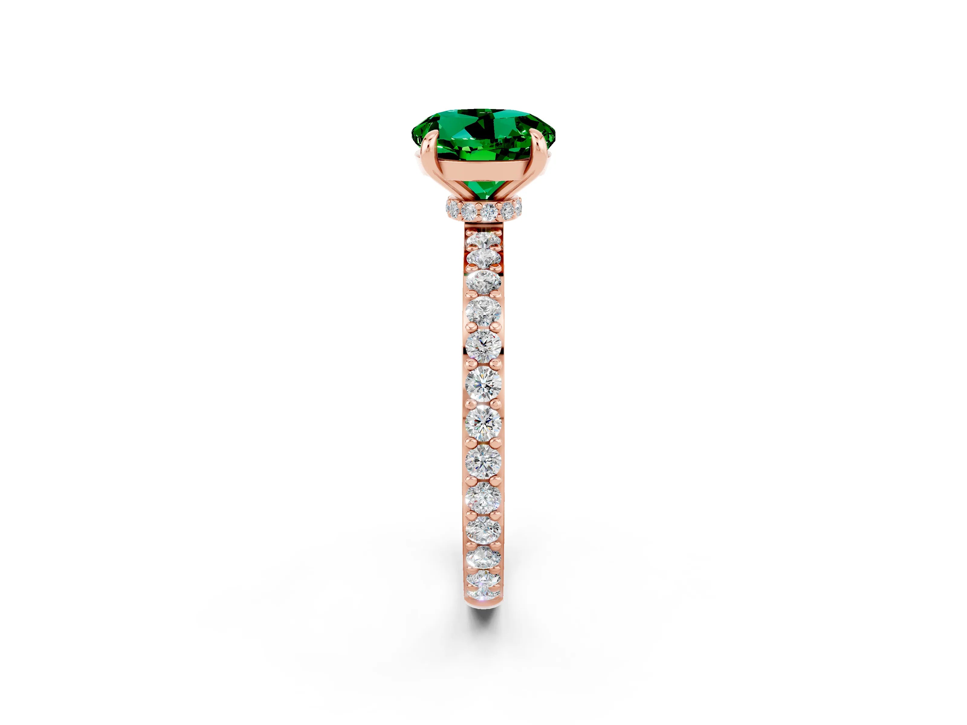 Rose gold Round Cut Emerald Solitaire Engagement Ring with Pavé Band and Four-Prong Setting_2