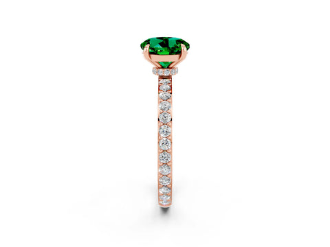 Rose gold Round Cut Emerald Solitaire Engagement Ring with Pavé Band and Four-Prong Setting_2