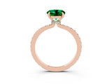 Rose gold Round Cut Emerald Solitaire Engagement Ring with Pavé Band and Four-Prong Setting_3