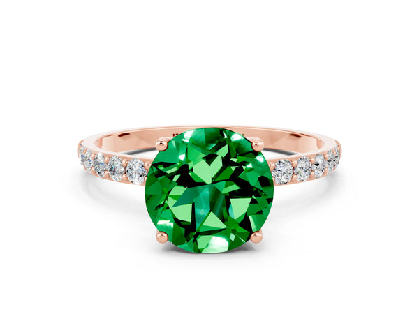 Rose gold Round Cut Emerald Solitaire Engagement Ring with Round  Pavé Band and Prong Setting