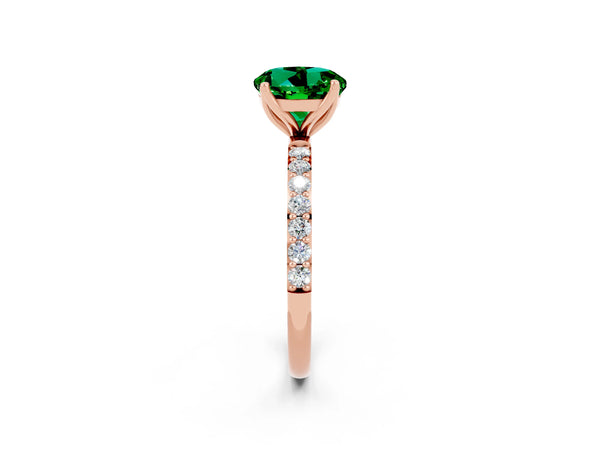 Rose gold Round Cut Emerald Solitaire Engagement Ring with Round  Pavé Band and Prong Setting