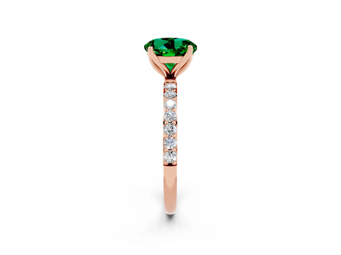 Rose gold Round Cut Emerald Solitaire Engagement Ring with Pavé Band and Prong Setting_2