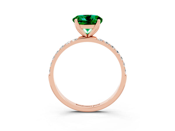 Rose gold Round Cut Emerald Solitaire Engagement Ring with Round  Pavé Band and Prong Setting