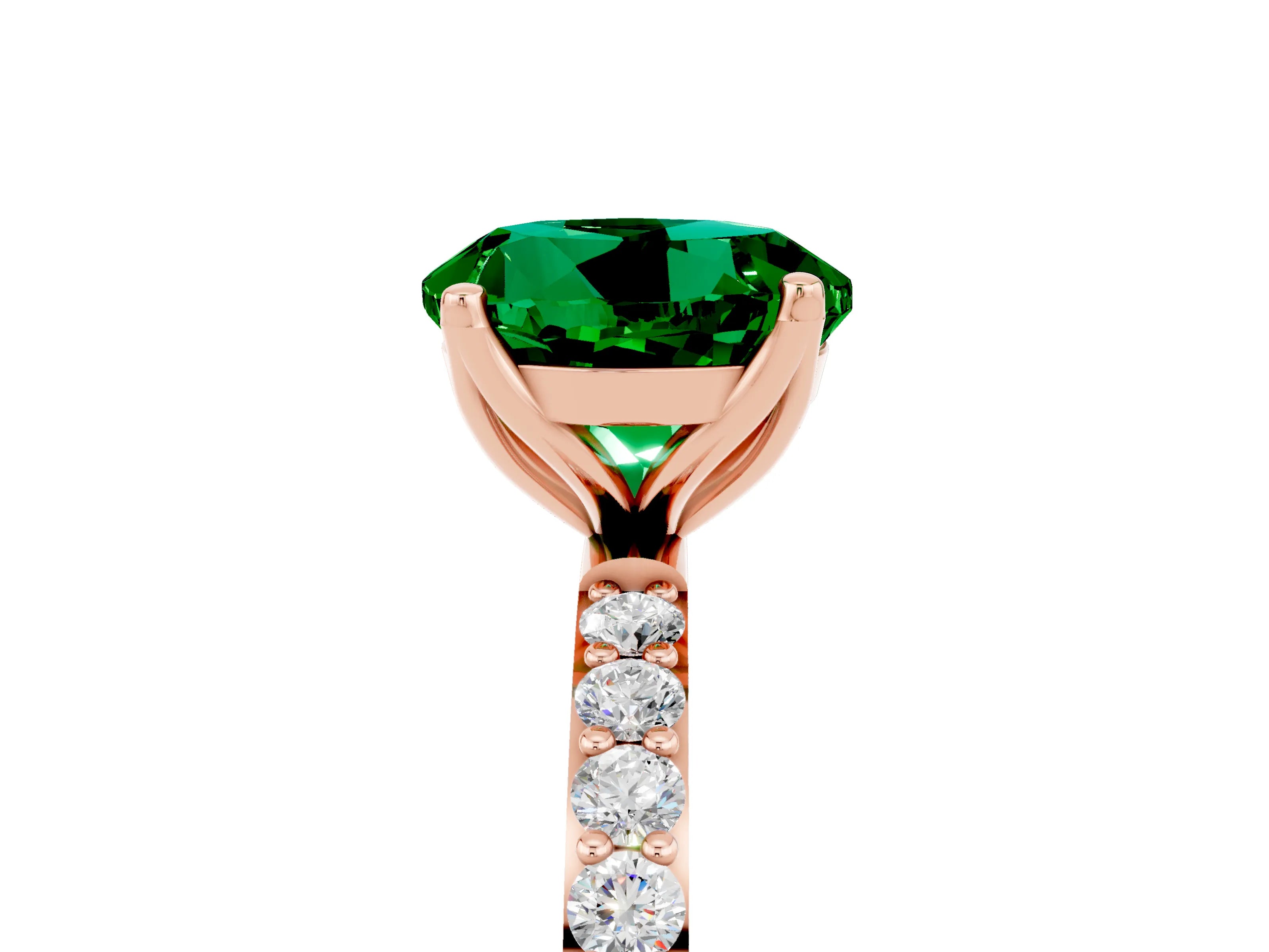 Rose gold Round Cut Emerald Solitaire Engagement Ring with Pavé Band and Prong Setting_5