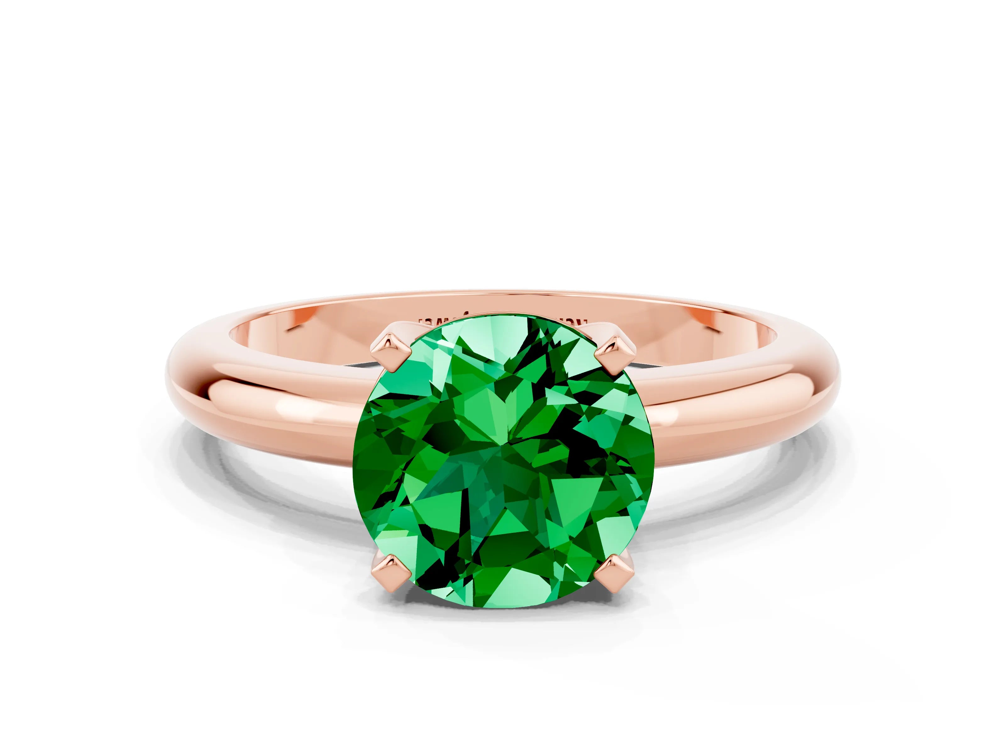 Rose gold Round Cut Emerald Solitaire Engagement Ring with Round Band and Four-Prong Setting