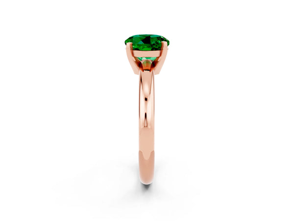 Rose gold Round Cut Emerald Solitaire Engagement Ring with Round Band and Four-Prong Setting