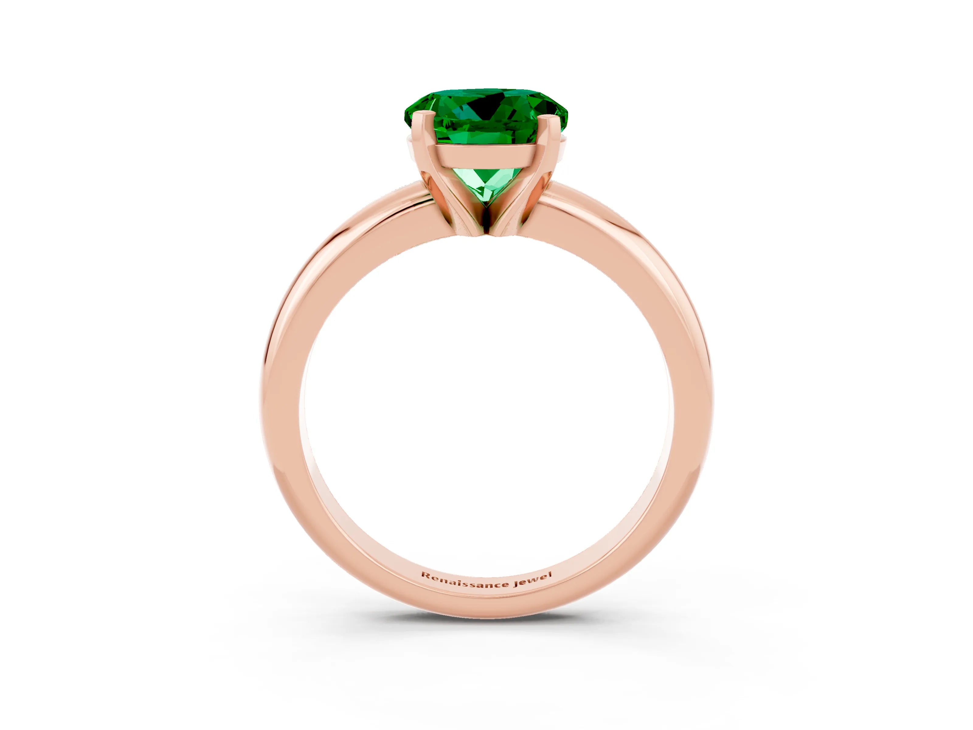 Rose gold Round Cut Emerald Solitaire Engagement Ring with Round Band and Four-Prong Setting_3