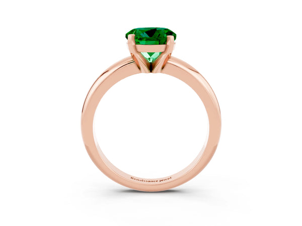 Rose gold Round Cut Emerald Solitaire Engagement Ring with Round Band and Four-Prong Setting