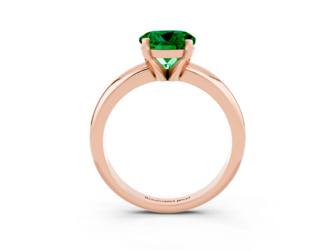Rose gold Round Cut Emerald Solitaire Engagement Ring with Round Band and Four-Prong Setting_3