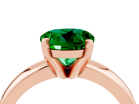 Rose gold Round Cut Emerald Solitaire Engagement Ring with Round Band and Four-Prong Setting_4