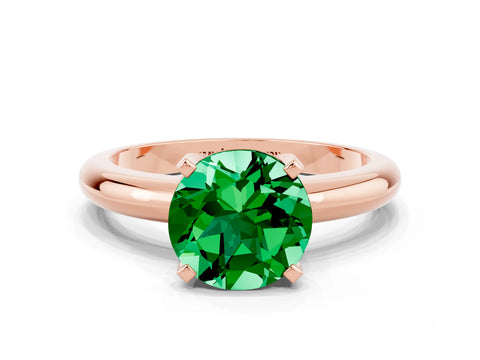 Rose gold Round Cut Emerald Solitaire Engagement Ring with Round Band and Four-Prong Setting