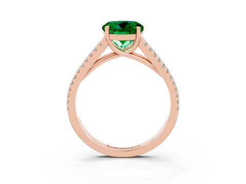 Rose gold Round Cut Emerald Solitaire Engagement Ring with Split Shank Pavé Band_3