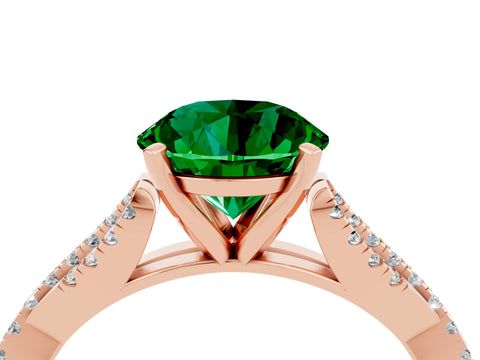 Rose gold Round Cut Emerald Solitaire Engagement Ring with Twisted Pavé Band and Four-Prong Setting_16