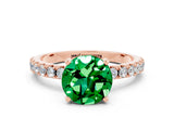Rose gold Round Cut Emerald Solitaire Pavé Band with Four-Prong Setting