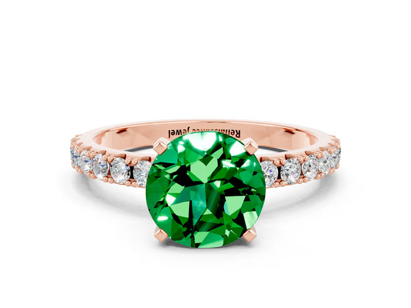 Rose gold Round Cut Emerald Solitaire Pavé Band with Four-Prong Setting