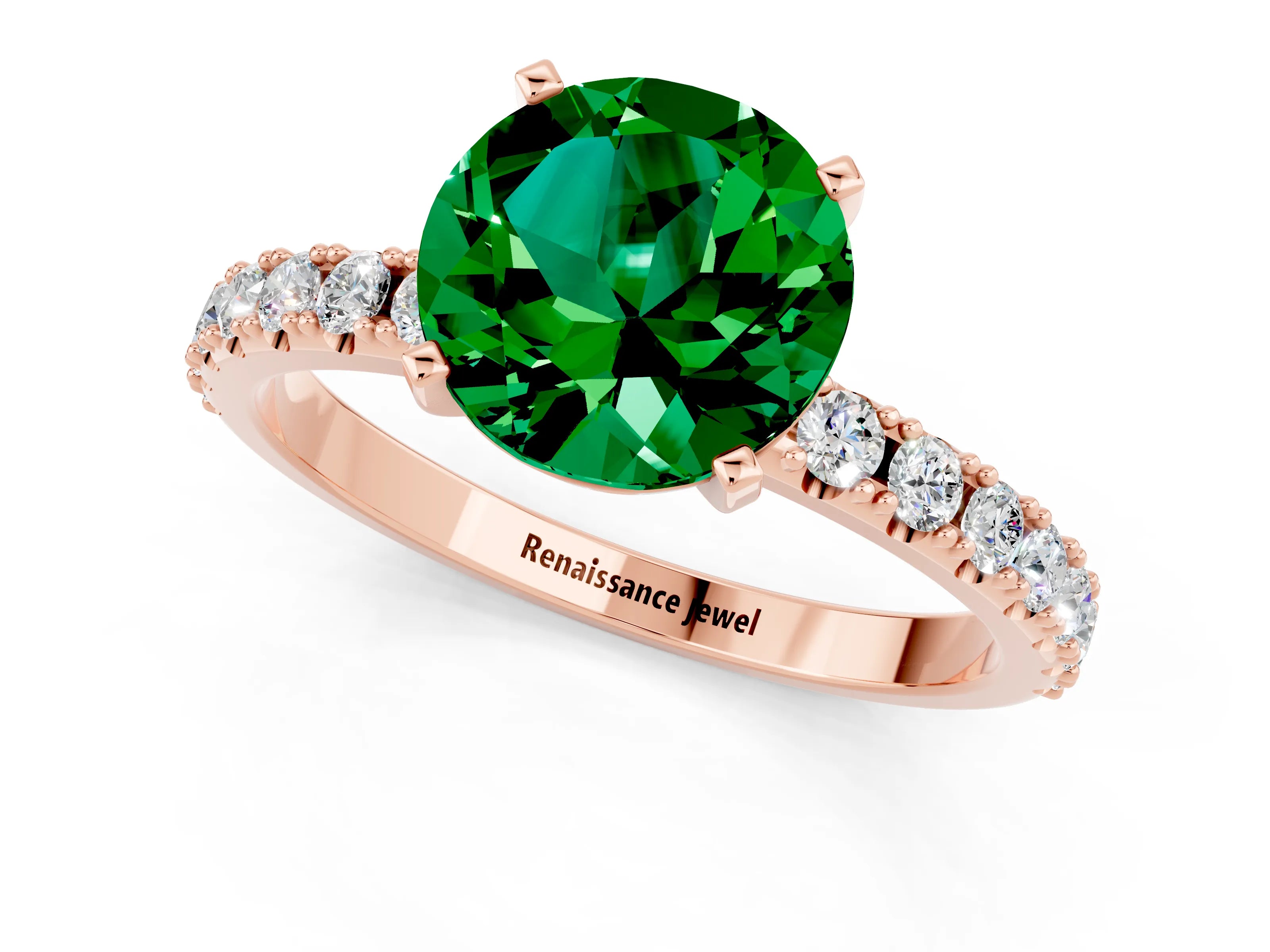 Rose gold Round Cut Emerald Solitaire Pavé Band with Four-Prong Setting_1